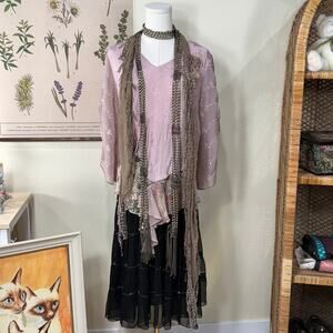 Vintage 90s Y2k Floral Embellished Lace Asymmetric Top Fairy Whimsigoth L XL